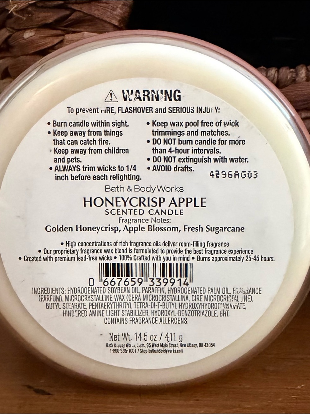 BATH AND BODY WORKS HONEYCRISP APPLE  3-WICK CANDLE - Picture 3 of 5